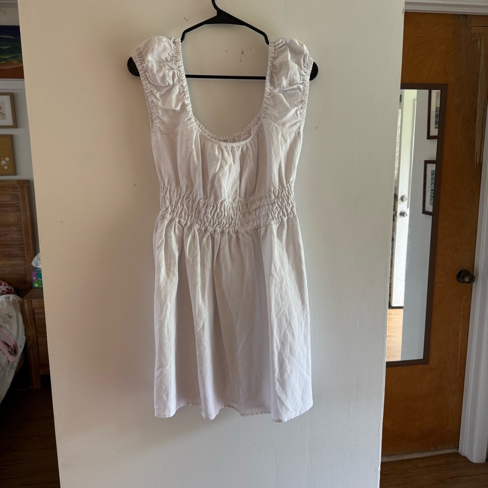 White Sleeveless Dress with Ruched Details